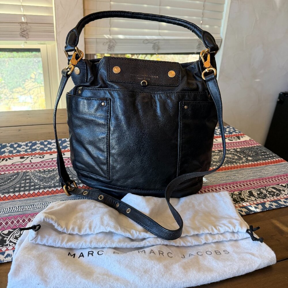 Marc Jacobs Soft Black Preppy Leather Hobo Shoulder Crossbody Bag, Preowned